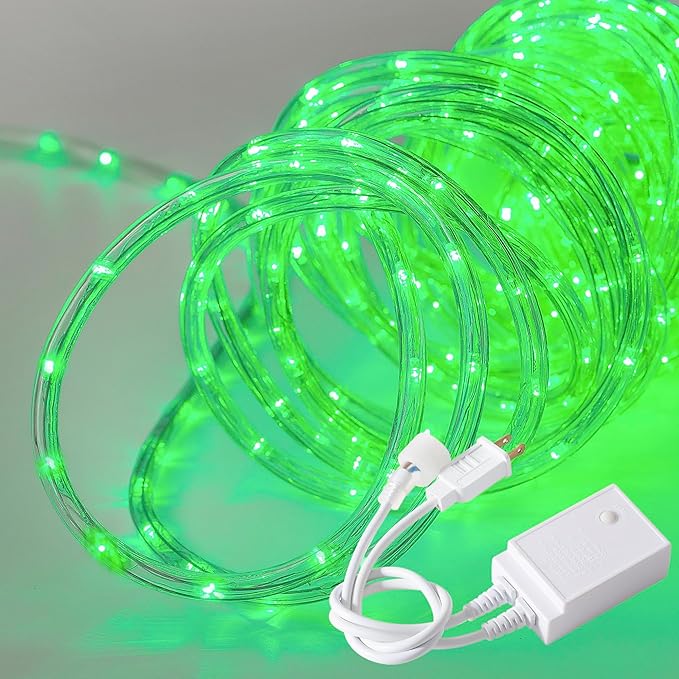 Waterproof LED Rope Lights, Connectable & Flexible with 8 Modes, Outdoor Lighting for Deck, Garden, Pool, Patio & Christmas Decor (Green, 50FT)