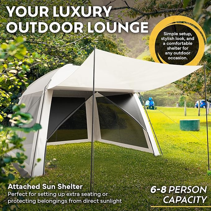 10x10 Screen Tents for Camping, 6-8 Persons Screen House for Camping, Windproof With 10 Ground Nails & 6 Steel Poles, UV Protected, 360° Ventilated & Bug Free for Peaceful Picnics, BBQ & Camping Night