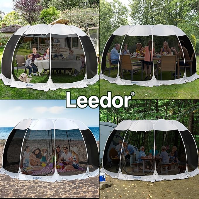 LEEDOR Pop Up Screen House, 6-10-15 Person Outdoor Screen Tent，Camping Screen Room with Carry Bag, Screened Gazebo with Mosquito Netting, Instant UV Resistant Sun Shelter for Garden, Patio, Backyard