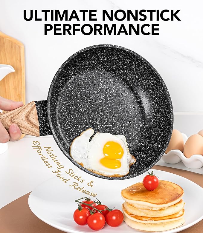 MICHELANGELO Non Stick Frying Pans - 12 Inch Nonstick Frying Pan with Glass Lid, Large Stone Fry Pan with Ergonomic Handle, Induction Compatible, Black