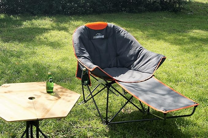 OUTDOOR LIVING SUNTIME Oversized Padded Moon Round Saucer Sofa Chair, Portable Folding Camping Chair, with Removable Footrest, Carry Bag - Orange