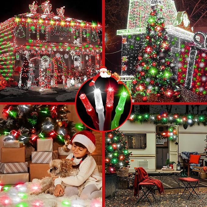 XURISEN Upgraded 561FT 1400 LED Christmas Lights Outdoor, Super Long String Lights 8 Modes & Memory Timer Plug in Fairy Lights for Home Xmas Tree Party Wedding Decor -Red and Green and White