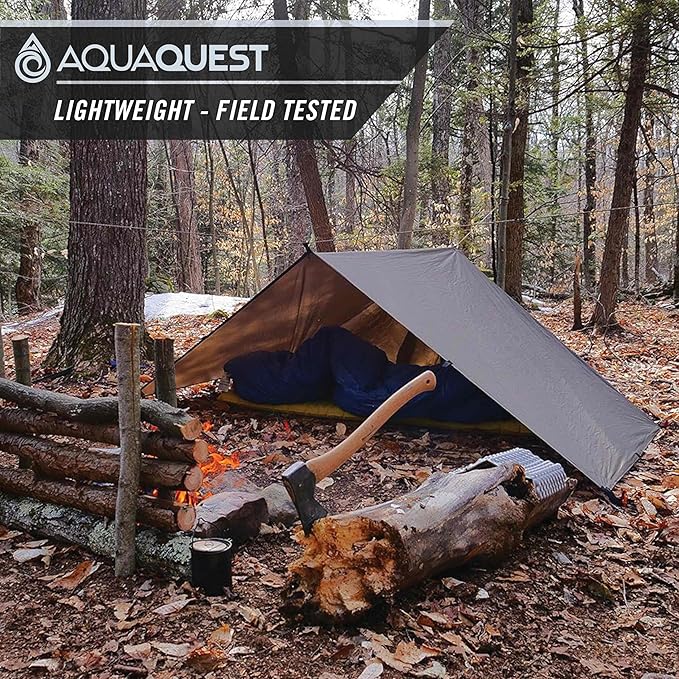 AquaQuest Defender Tarp – 100% Waterproof (20,000mm) Heavy-Duty Shelter for Camping, Bushcraft, Survival, Hammock, Basecamp, Hunting, Hiking & All-Season Use – 30 Options Available: 5 Sizes & 6 Colors