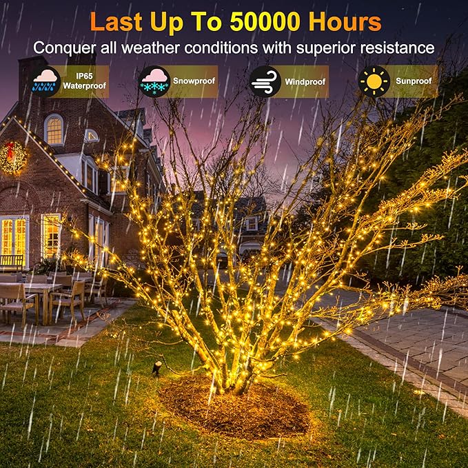2 Pack Total 200FT 600 LED Christmas String Lights, Warm White Fairy Tree Lights Connectable, 8 Modes & Timer Indoor Outdoor String Lights for Bedroom Tree Yard Door Wedding Xmas Classroom Decor