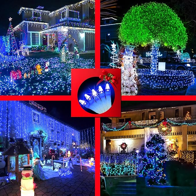492FT Christmas Lights Outdoor, 1300 LED Extra Long LED String Lights 8 Modes Christmas Tree Lights, with Timer & Momory Function Waterproof Decorations for Xmas Yard Tree Party Home Garden Blue