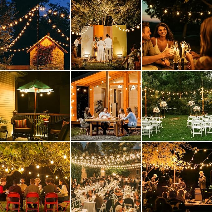 ZJOJO Solar Outdoor String Lights 200FT(100 * 2Pack) G40 Globe Patio Lights Outdoor String Lights Solar Powered with 100 Edison Glass Bulbs 2700K Shatterproof Hanging Lights for Porch Backyard Bistro