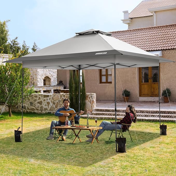 VIVOHOME10x10ft Pop Up Canopy Tent One Push Setup Outdoor Portable Shelter Tent Heavy Duty with Wheel Carry Bag and 4 Sandbags,2 Tiers Roof for Patio Garden Backyard, Gray