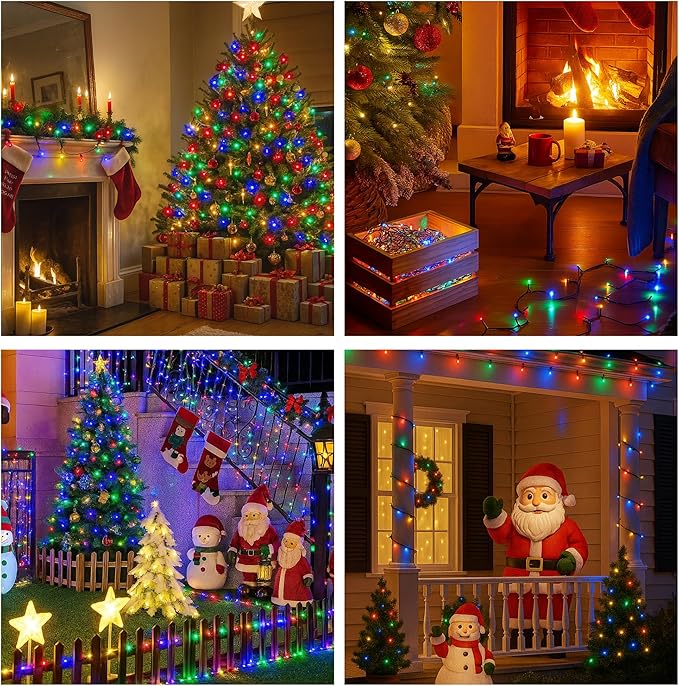 String Lights Outdoor & Indoor, 2Pack 600 LED Fairy Lights, 210ft Plug-in Waterproof Twinkle Light with 8 Modes for Christmas Tree Halloween Wedding Party Garden Patio Decorations(Multicolor)