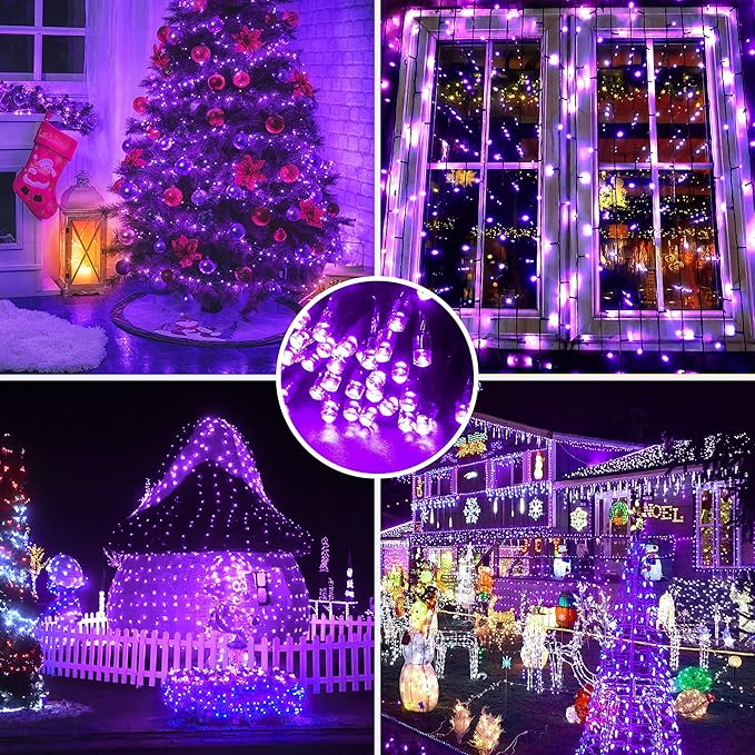 AmyHomie Purple Halloween Lights, 108Ft 300LED Halloween String Lights, 8 Modes Waterproof Fairy String Lights for Outdoor & Indoor Home Patio Garden Party Wedding Decor