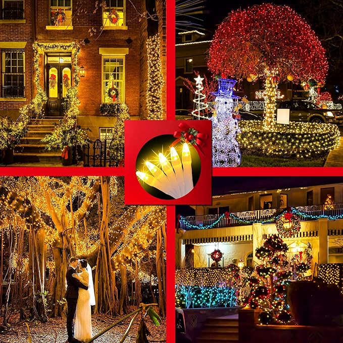 492FT Christmas Lights Outdoor, 1300 LED Extra Long LED String Lights 8 Modes Christmas Tree Lights, with Timer & Momory Function Waterproof Decorations for Xmas Yard Tree Party Home Garden Warm White
