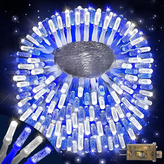 XURISEN Upgraded 403FT 1000 LED Christmas Lights Outdoor, Super Long String Lights 8 Modes & Memory Timer Plug in Fairy Lights for Home Xmas Tree Party Wedding Decor -Blue and White