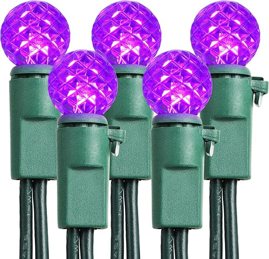 Brizled Purple Halloween Lights, 24.67ft 70 LED G12 Halloween String Lights, 120V Plugin Connectable Halloween Lights Green Wire Purple Lights for Halloween Christmas Tree Room Outdoor Indoor Decor