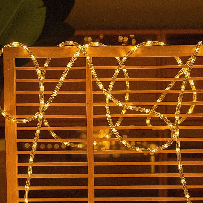 Waterproof LED Rope Lights, Connectable & Flexible with 8 Modes, Outdoor Lighting for Deck, Garden, Pool, Patio & Christmas Decor (Warm White, 50ft)