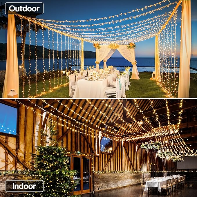 196 FT 600 LED Christmas Lights Outdoor Waterproof, Warm White Christmas Lights with Remote, String Lights for Xmas Party Classroom Wedding Holiday Decor