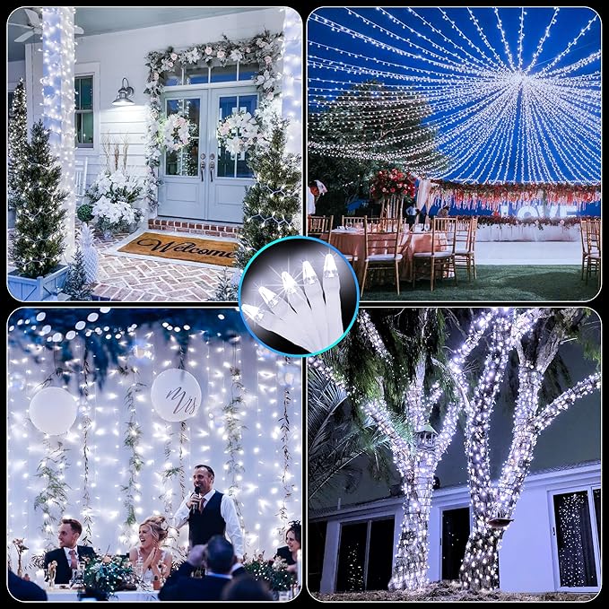 100 FT 300 LED String Lights Indoor, 8 Modes Cool White Fairy Tree Lights Outdoor Connectable, Timer & Memory Christmas String Lights for Bedroom, Home, Yard, Door, Wedding, Xmas Decor