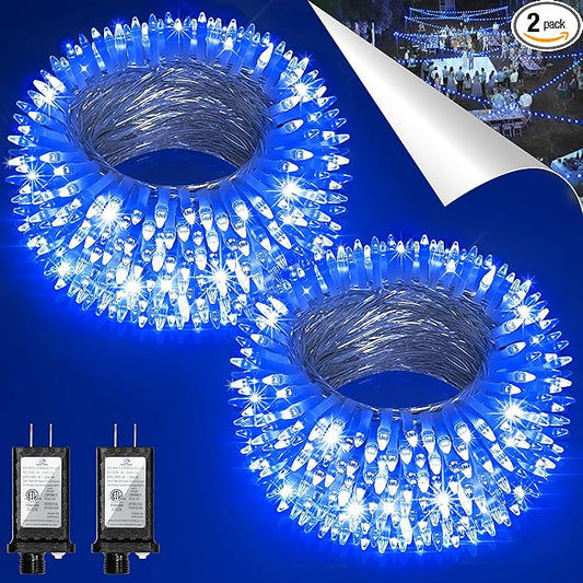 2 Pack Total 200FT 600 LED Christmas String Lights, Fairy Tree Lights Indoor Outdoor Connectable, 8 Modes & Timer LED String Lights for Bedroom, Home, Tree, Yard, Door, Wedding, Xmas Decore (Blue)
