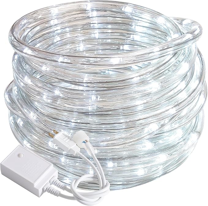 Waterproof LED Rope Lights, Connectable & Flexible with 8 Modes, Outdoor Lighting for Deck, Garden, Pool, Patio & Christmas Decor (White, 20ft)