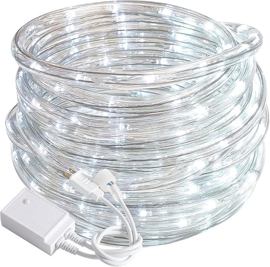 Waterproof LED Rope Lights, Connectable & Flexible with 8 Modes, Outdoor Lighting for Deck, Garden, Pool, Patio & Christmas Decor (White, 20ft)