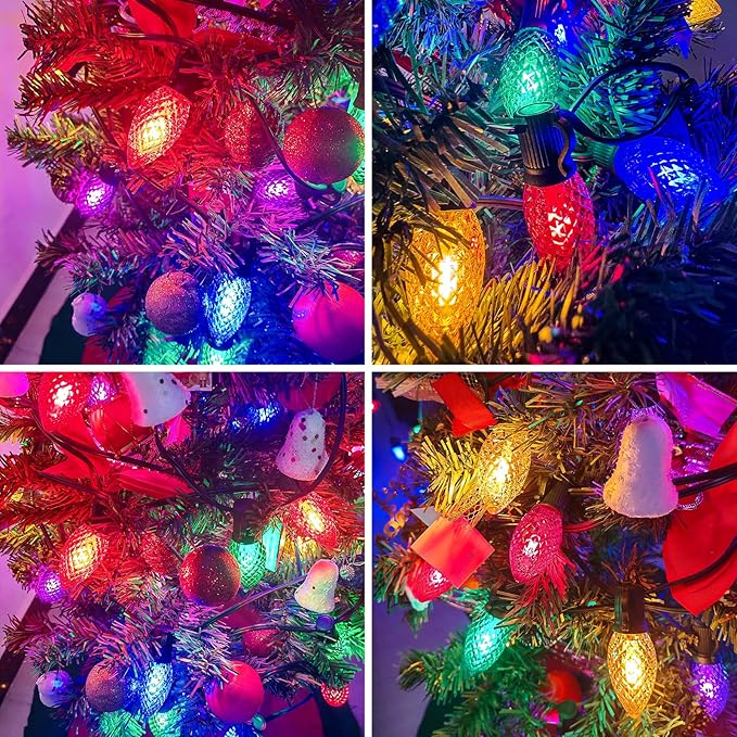 Kawaya Outdoor Christmas C9 LED String Lights - 25ft 25 Bulbs Multi Colored Indoor Decorations, IP65 Commercial Waterproof for Tree, Outside Roof, House, Walkway, Pathway