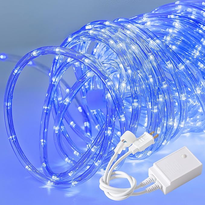 Waterproof LED Rope Lights, Connectable & Flexible with 8 Modes, Outdoor Lighting for Deck, Garden, Pool, Patio & Christmas Decor (Blue, 50ft)