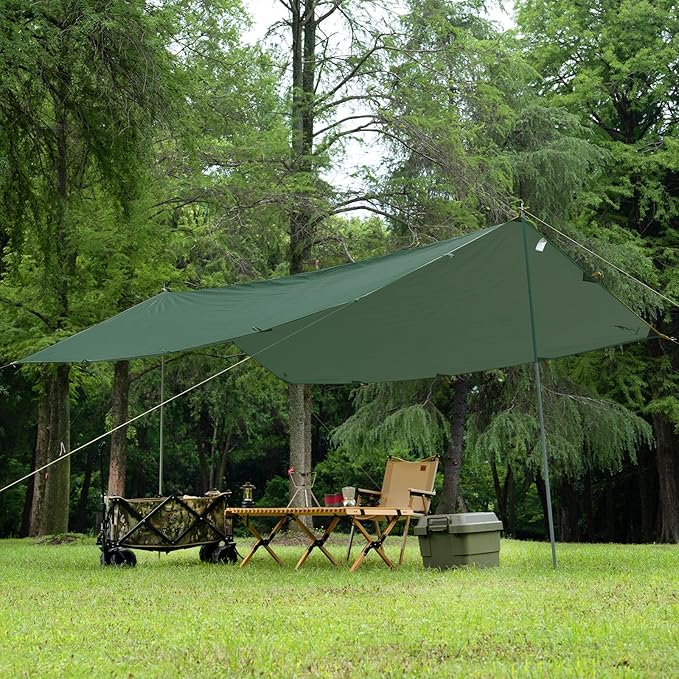 FREE SOLDIER Camping Tarp Waterproof Portable Multifunctional Outdoor Traveling Awning Backpacking Shelter Rain Tarp (Lake Green 10×10.5ft)