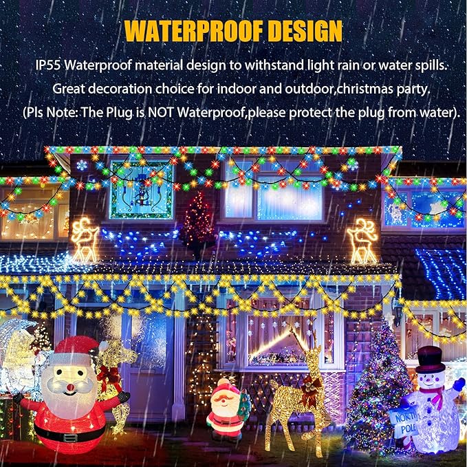 KAZOKU Christmas Light Outdoor 380LED 40FT Waterproof Fairy String Lights Extendable Half-Round Christmas Lights Remote Control 11 Lighting Modes House Indoor Yard Holiday Decorations(Warm&Multicolor)