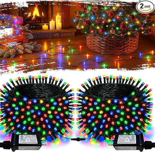 String Lights Outdoor & Indoor, 2Pack 600 LED Fairy Lights, 210ft Plug-in Waterproof Twinkle Light with 8 Modes for Christmas Tree Halloween Wedding Party Garden Patio Decorations(Multicolor)