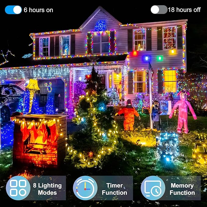 509FT Extra Long Christmas Lights, 1350 LED Christmas String Lights with 8 Modes & Timer Memory Function Waterproof Christmas Decorations for Xmas Yard Tree Party Home Garden Holiday Multicolor