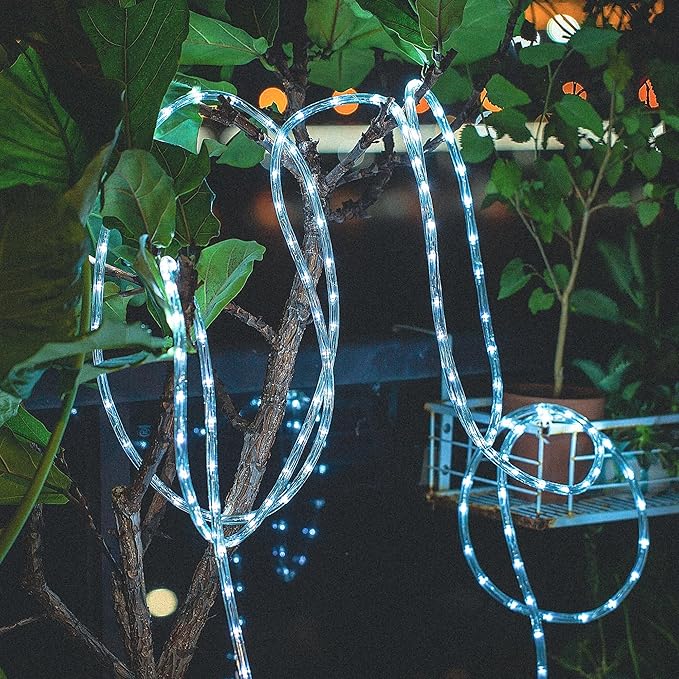 Waterproof LED Rope Lights, Connectable & Flexible with 8 Modes, Outdoor Lighting for Deck, Garden, Pool, Patio & Christmas Decor (White, 20ft)
