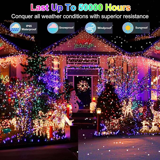 509FT Extra Long Christmas Lights, 1350 LED Christmas String Lights with 8 Modes & Timer Memory Function Waterproof Christmas Decorations for Xmas Yard Tree Party Home Garden Holiday Multicolor