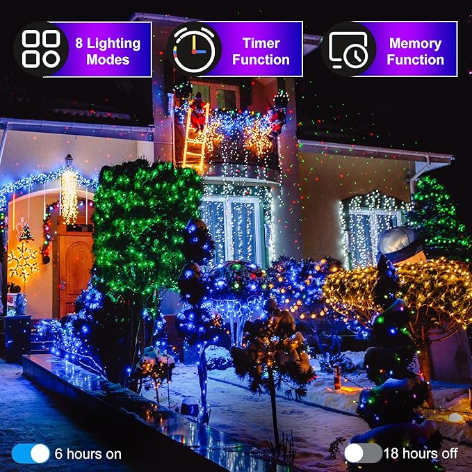 492FT Christmas Lights Outdoor, 1300 LED Extra Long LED String Lights 8 Modes Christmas Tree Lights, with Timer & Momory Function Waterproof Decorations for Xmas Yard Tree Party Home Garden Blue