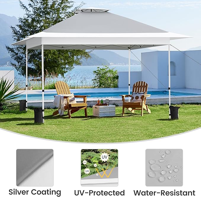 Yaheetech 13x13 Pop Up Canopy Tent, Straight Leg Easy Set-up Height-Adjustable Folding Shelter w/Extending Eaves Set W/Sandbags & Rolling Storage Bag & Ground Anchors & Guy Lines，Light Gray/White
