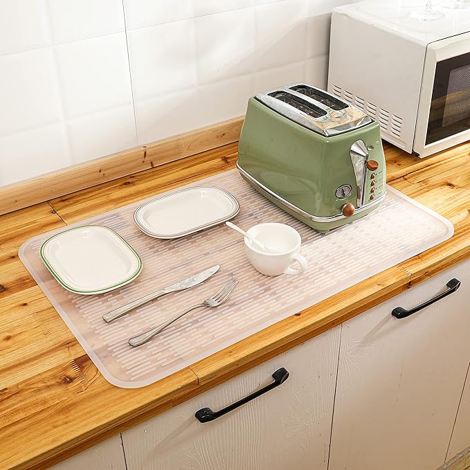 Silicone Dish Drying Mat for Multiple Usage,Easy clean,Eco-friendly,Heat-resistant Silicone Mat for Kitchen Counter or Sink,Refrigerator or Drawer Liner Translucent 3XL 28 inches x 18 inches