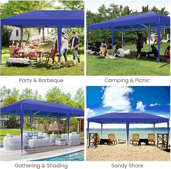 HOTEEL 10x20 Pop Up Canopy with 6 Sidewalls,One-Push Setup Canopy Tent with 8 Windbreak Poles,Waterproof Shade 10x20,Outdoor Canopies for Parties,Weddings,Camping,Patios (Dark Blue)