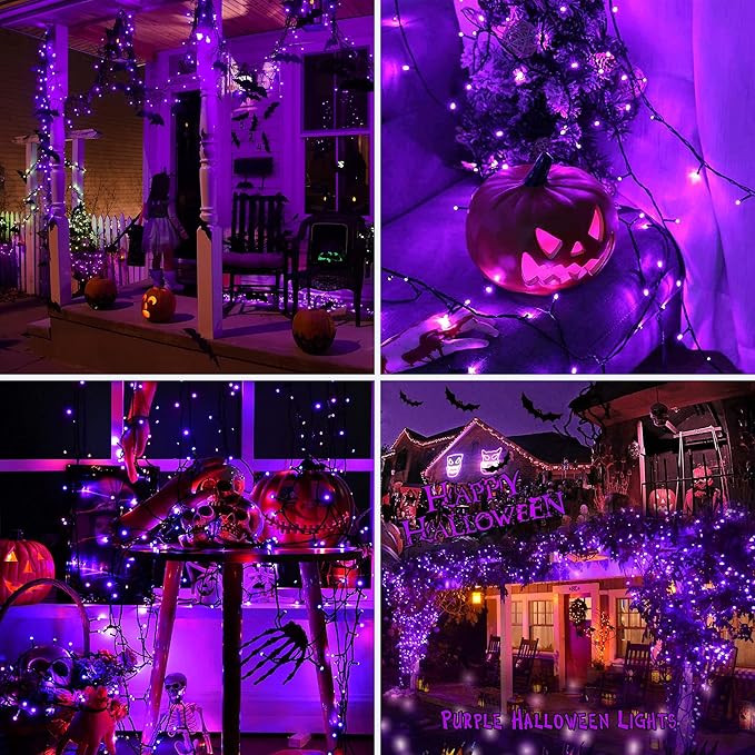 AmyHomie Purple Halloween Lights, 108Ft 300LED Halloween String Lights, 8 Modes Waterproof Fairy String Lights for Outdoor & Indoor Home Patio Garden Party Wedding Decor