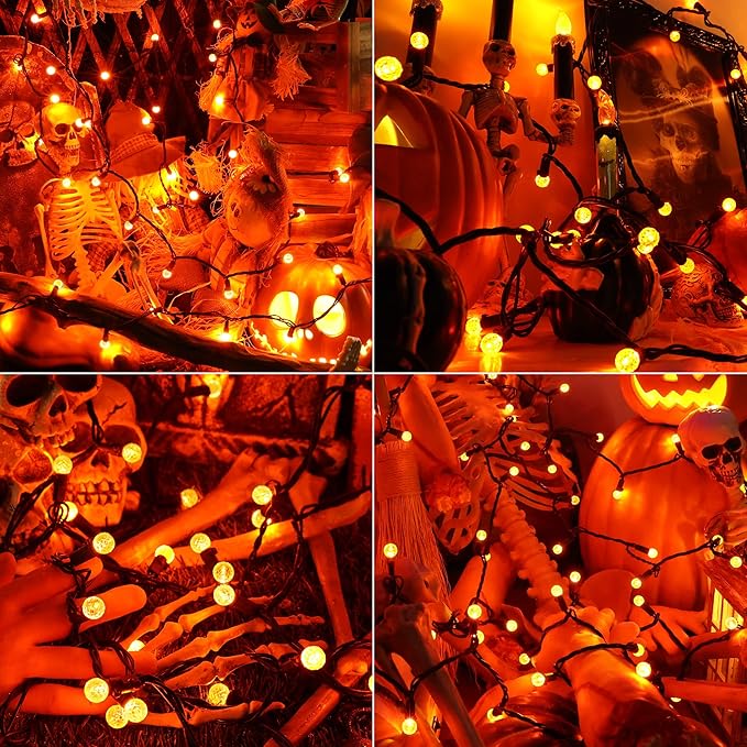 Brizled Orange Halloween Lights, 24.67ft 70 LED G12 Outdoor String Lights, 120V UL Listed Connectable for Tree, Party, Room Decor