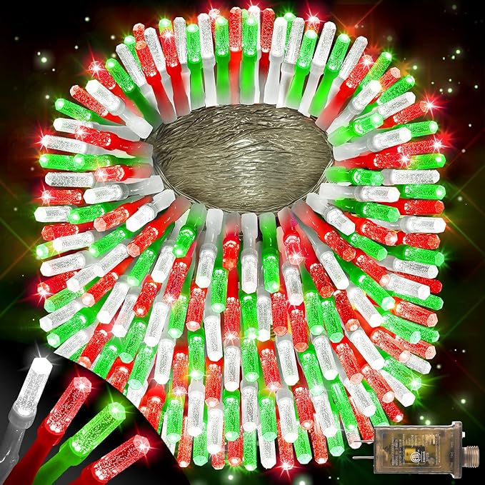 XURISEN Upgraded 561FT 1400 LED Christmas Lights Outdoor, Super Long String Lights 8 Modes & Memory Timer Plug in Fairy Lights for Home Xmas Tree Party Wedding Decor -Red and Green and White