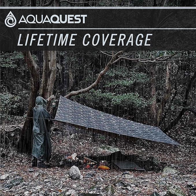 AquaQuest Defender Tarp – 100% Waterproof (20,000mm) Heavy-Duty Shelter for Camping, Bushcraft, Survival, Hammock, Basecamp, Hunting, Hiking & All-Season Use – 30 Options Available: 5 Sizes & 6 Colors