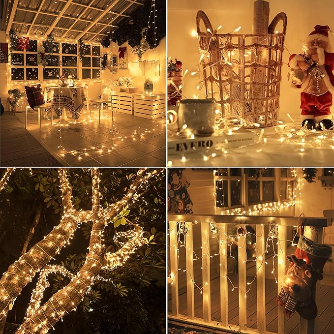 Connectable LED String Lights Indoor Outdoor, 150 LED 49 FT Warm White Christmas Lights Waterproof, 8 Modes Plug in Twinkle Fairy Lights for Classroom Bedroom Decoration