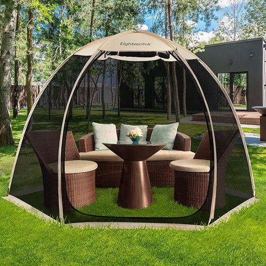 EighteenTek Screen House Gazebo, 2-4-6 Person Pop Up Screen Tent, Instant Screen Room with Carry Bag, Outdoor Mosquito Tent, Sun Shade Shelter for Patio, Garden, Backyard, Deck & Outdoor Activities