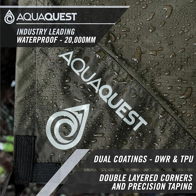 AquaQuest Defender Tarp – 100% Waterproof (20,000mm) Heavy-Duty Shelter for Camping, Bushcraft, Survival, Hammock, Basecamp, Hunting, Hiking & All-Season Use – 30 Options Available: 5 Sizes & 6 Colors