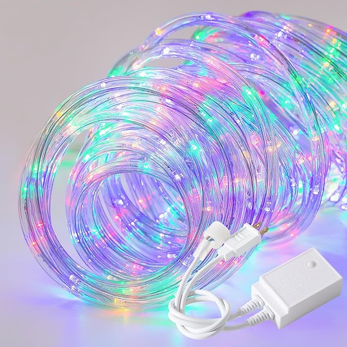 Waterproof LED Rope Lights, Connectable & Flexible with 8 Modes, Outdoor Lighting for Deck, Garden, Pool, Patio & Christmas Decor (Multicolor, 20ft)