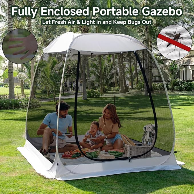 LEEDOR Pop Up Screen House, 6-10-15 Person Outdoor Screen Tent，Camping Screen Room with Carry Bag, Screened Gazebo with Mosquito Netting, Instant UV Resistant Sun Shelter for Garden, Patio, Backyard