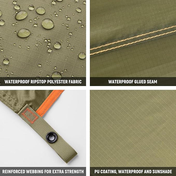 Waterproof Camping Tarp 10 x 10ft Survival Tent Backpacking Portable Tarp Multifunctional Anti-UV Shelter for Outdoor (Blackish Green)