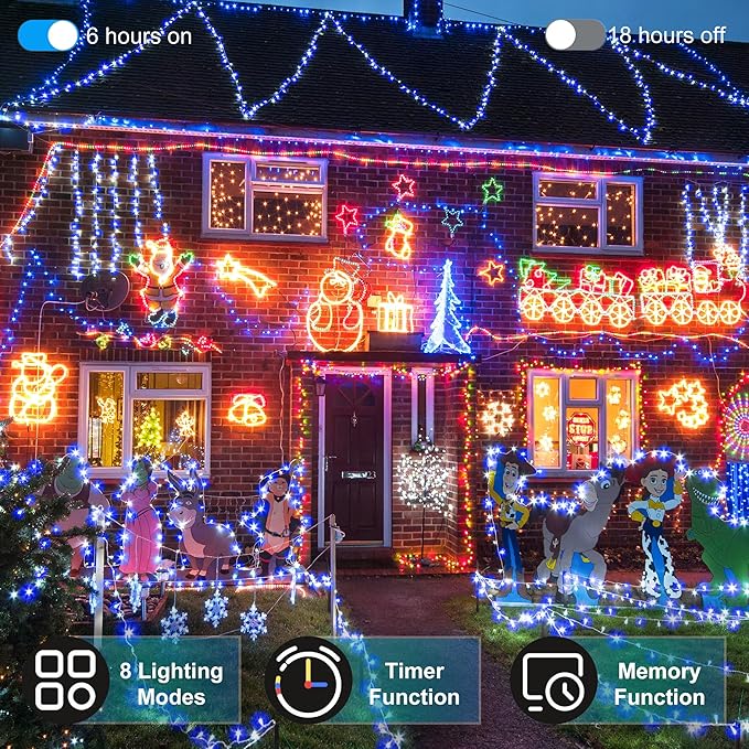 650 LED 246FT Christmas Lights Outdoor, 8 Lighting Modes Fairy String Lights, Waterproof Christmas Tree Lights with Timer & Momory for Xmas Tree Yard Party Home Garden Blue&Cool White