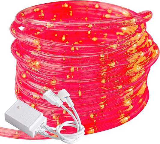 Waterproof LED Rope Lights, Connectable & Flexible with 8 Modes, Outdoor Lighting for Deck, Garden, Pool, Patio & Christmas Decor (RED, 50FT)