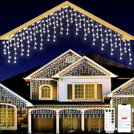 Christmas String Lights Outdoor - 49Ft/15M 640 LED 8 Modes with Remote Control and App Waterproof Christmas Lights for Patio Yard Garden Wedding Party-White