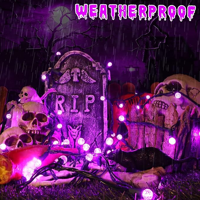 Brizled Purple Halloween Lights, 24.67ft 70 LED G12 Halloween String Lights, 120V Plugin Connectable Halloween Lights Green Wire Purple Lights for Halloween Christmas Tree Room Outdoor Indoor Decor