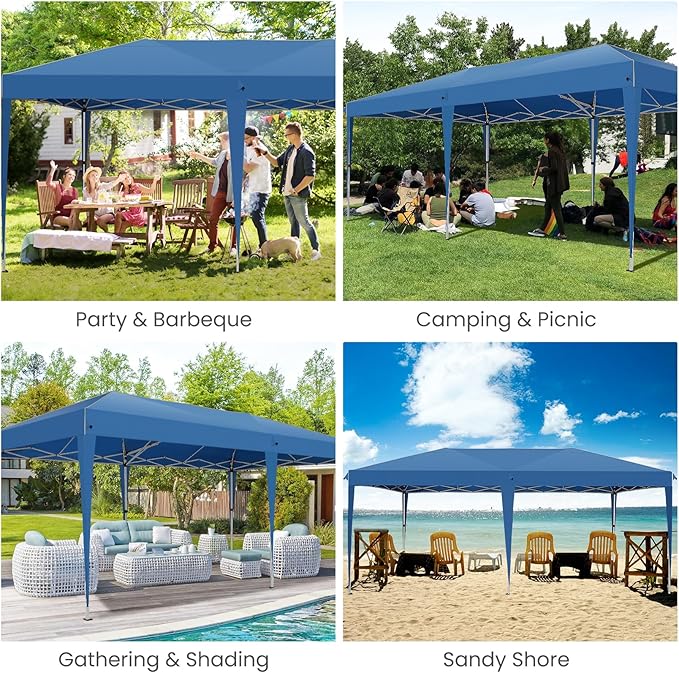 HOTEEL 10x20 Pop Up Canopy with 6 Sidewalls,One-Push Setup Canopy Tent with 8 Windbreak Poles,Waterproof Shade 10x20,Outdoor Canopies for Parties,Weddings,Camping,Patios (Blue)