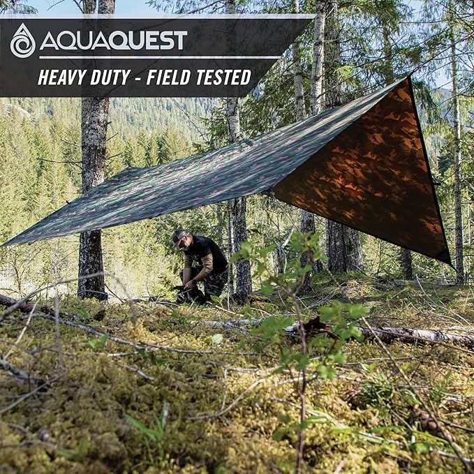 AquaQuest Defender Tarp – 100% Waterproof (20,000mm) Heavy-Duty Shelter for Camping, Bushcraft, Survival, Hammock, Basecamp, Hunting, Hiking & All-Season Use – 30 Options Available: 5 Sizes & 6 Colors